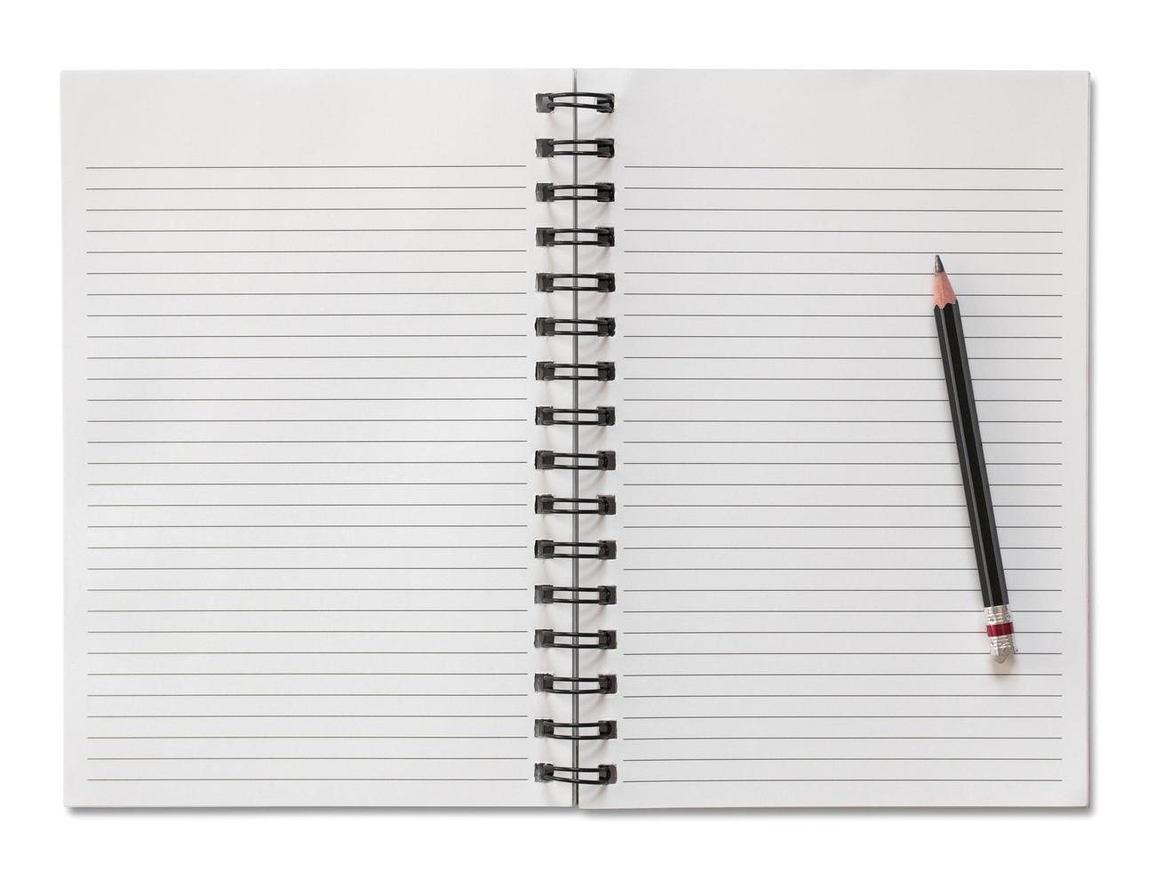 blank spiral notebook and pencil isolated on white photo