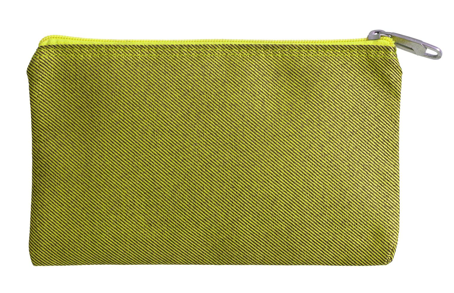 yellow fabric bag with zipper isolated on white with clipping path photo