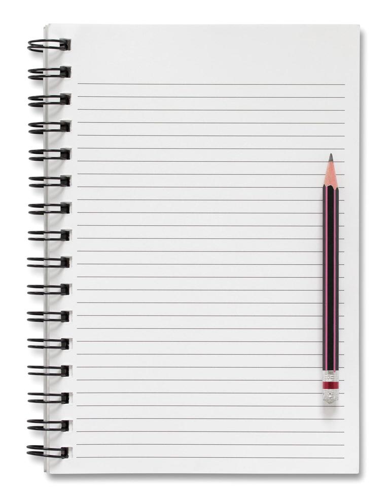 blank spiral notebook and pencil isolated on white photo