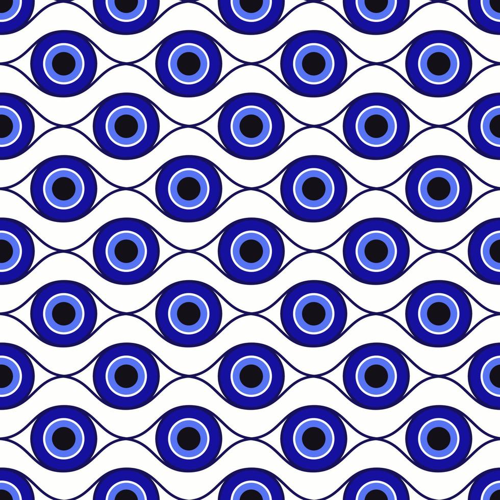 Evil eye ethnic pattern. Mystic greek blue amulet. Turkish traditional print. Symbol of protection. Vector seamless background.