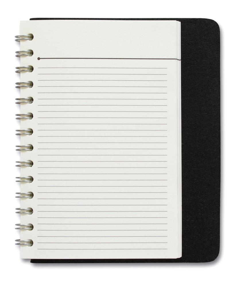 blank spiral notebook isolated on white photo