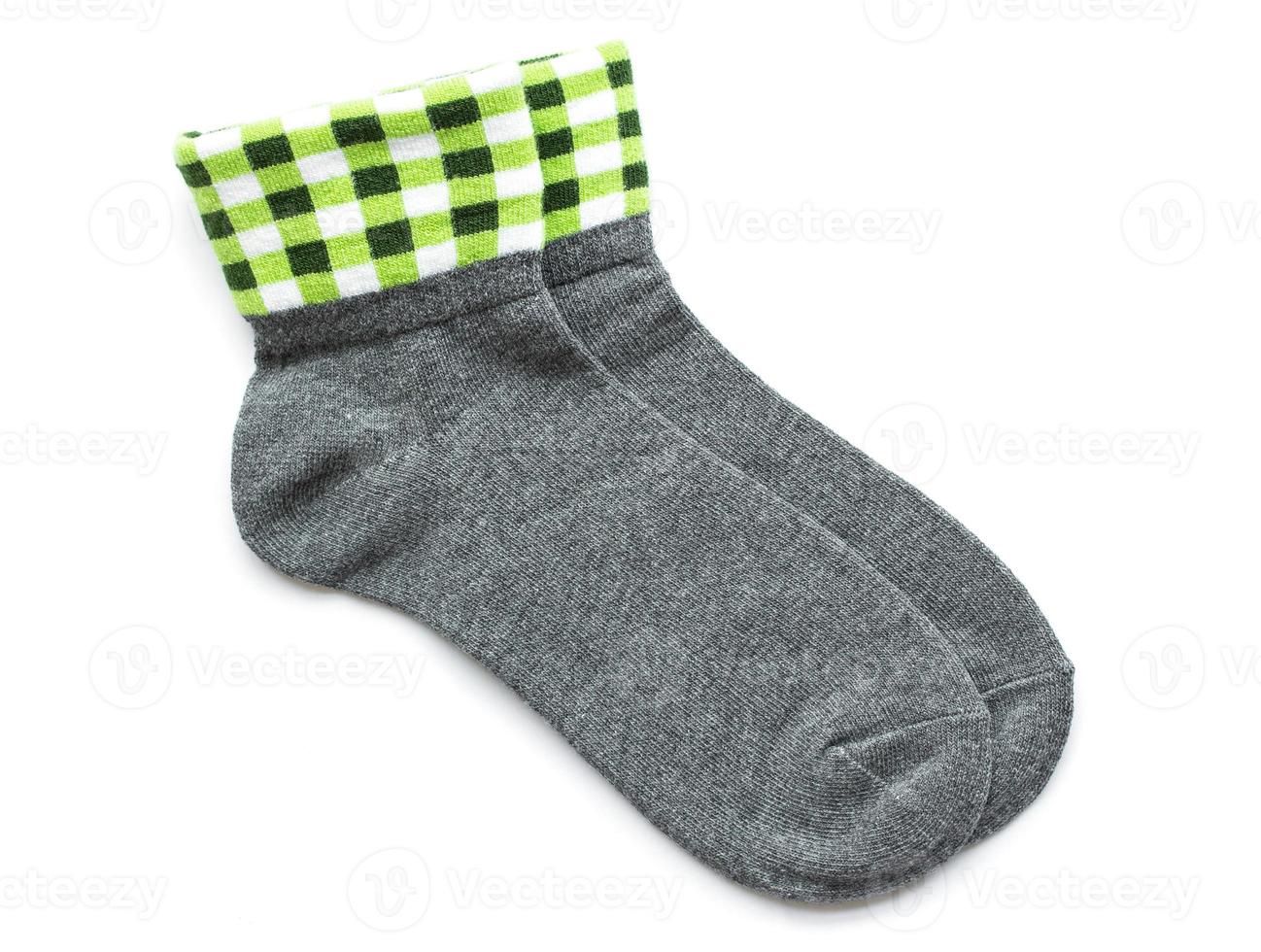 gray striped socks isolated on white background photo