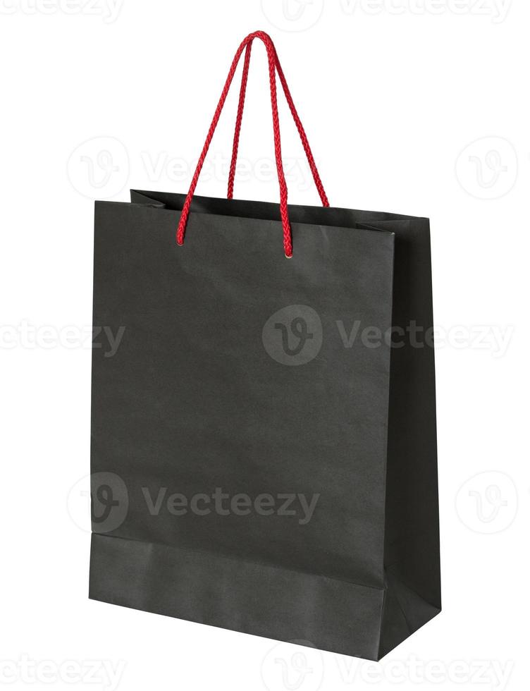 black paper bag isolated on white with clipping path for mockup photo