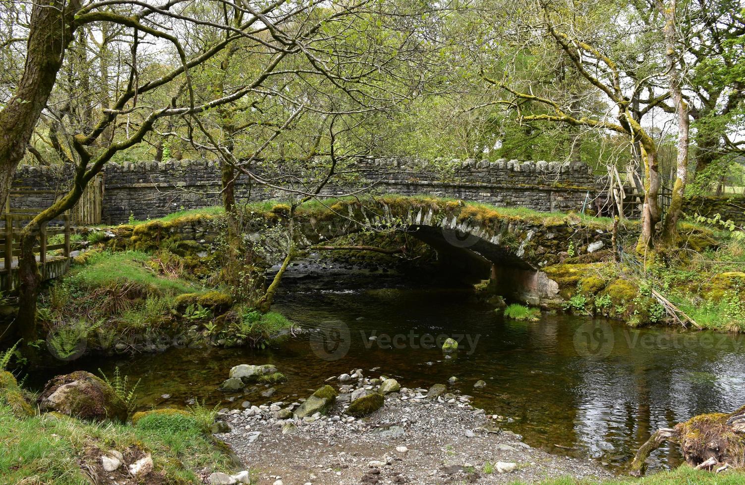 Water Flowing Under and Old Arched Bridge photo