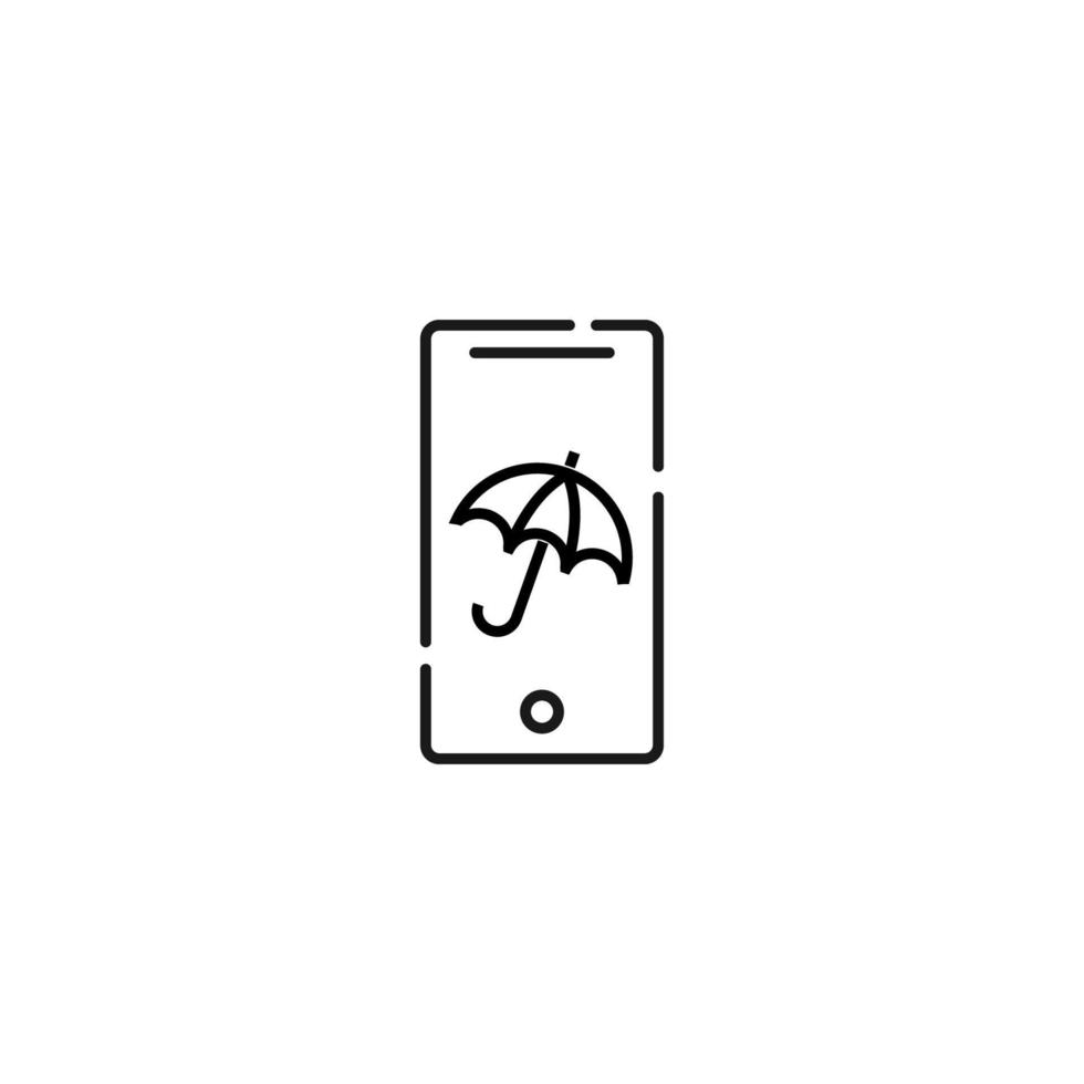 Display of phone. Vector line symbol drawn in modern flat style. Perfect for web site, stores, internet pages. Editable stroke. Line icon of umbrella on display of phone