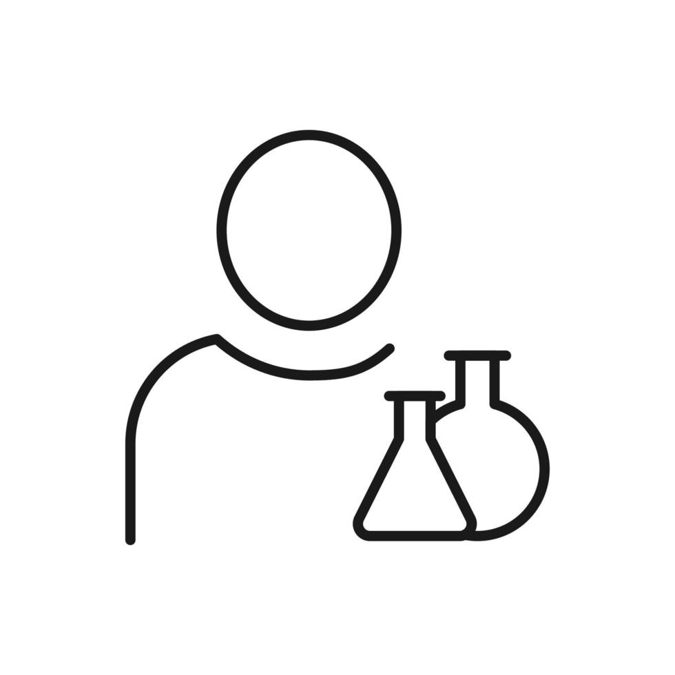 aficiones, profesión y concepto de negocio. signos minimalistas para sitios web, anuncios, aplicaciones, tiendas. trazo editable. icono de línea vectorial de bombilla de laboratorio por persona sin rostro vector