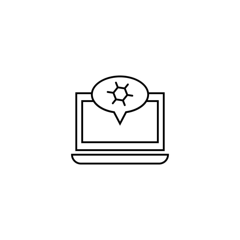 Computer, internet and communication concept. Modern monochrome sign in flat style. Suitable for web sites, stores, books etc. Line icon of chemical element inside of speech bubble on laptop monitor vector