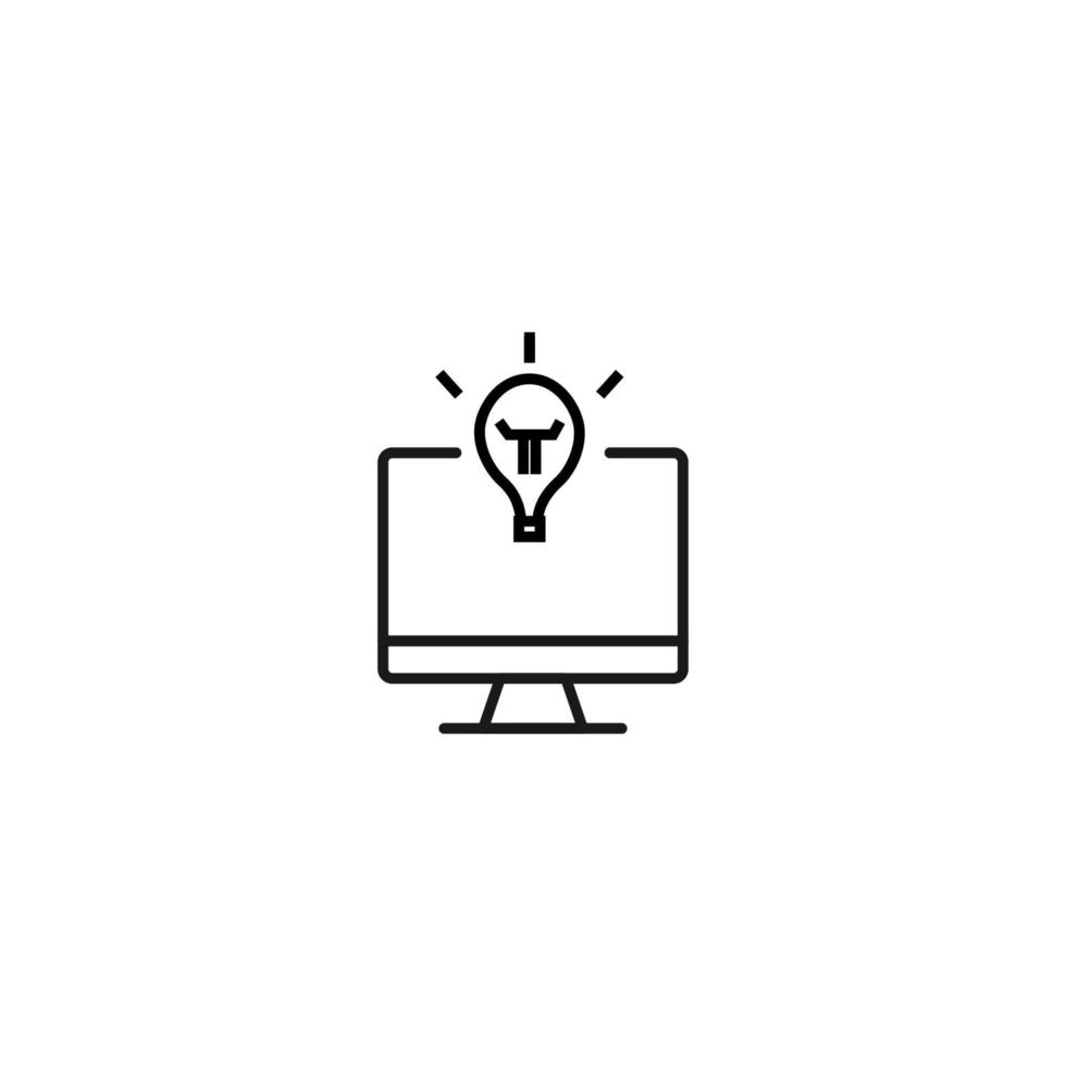 Item on pc monitor. Outline sign suitable for web sites, apps, stores etc. Editable stroke. Vector monochrome line icon of light bulb on computer monitor