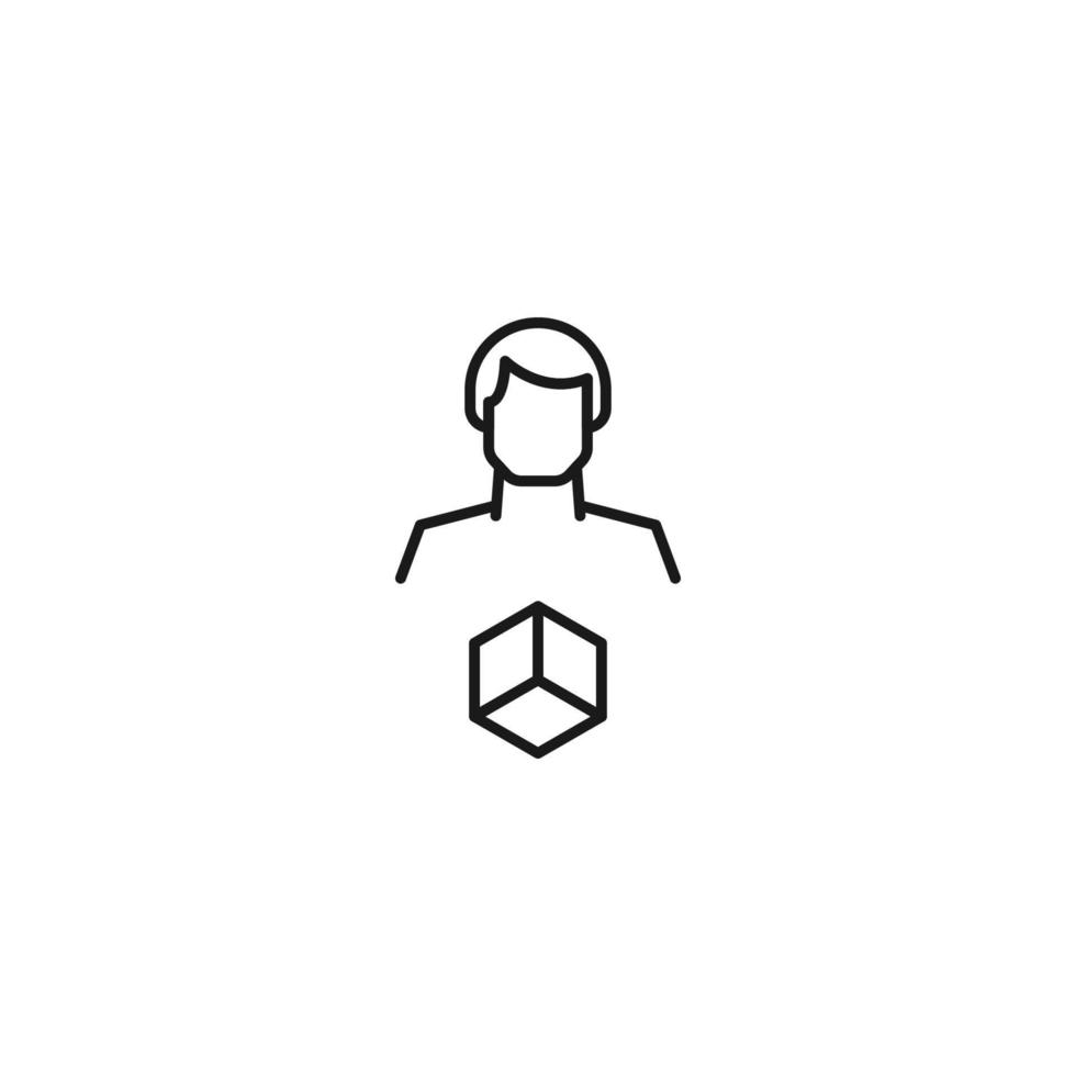 signo monocromo dibujado con una delgada línea negra. símbolo vectorial moderno perfecto para sitios, aplicaciones, libros, pancartas, etc. icono de línea de cubo junto al hombre sin rostro vector