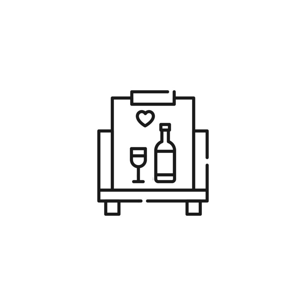 Art, picture, drawing on canvas. Vector sign drawn in flat style. Suitable for sites, stores, apps. Editable stroke. Line icon of heart over wine on canvas