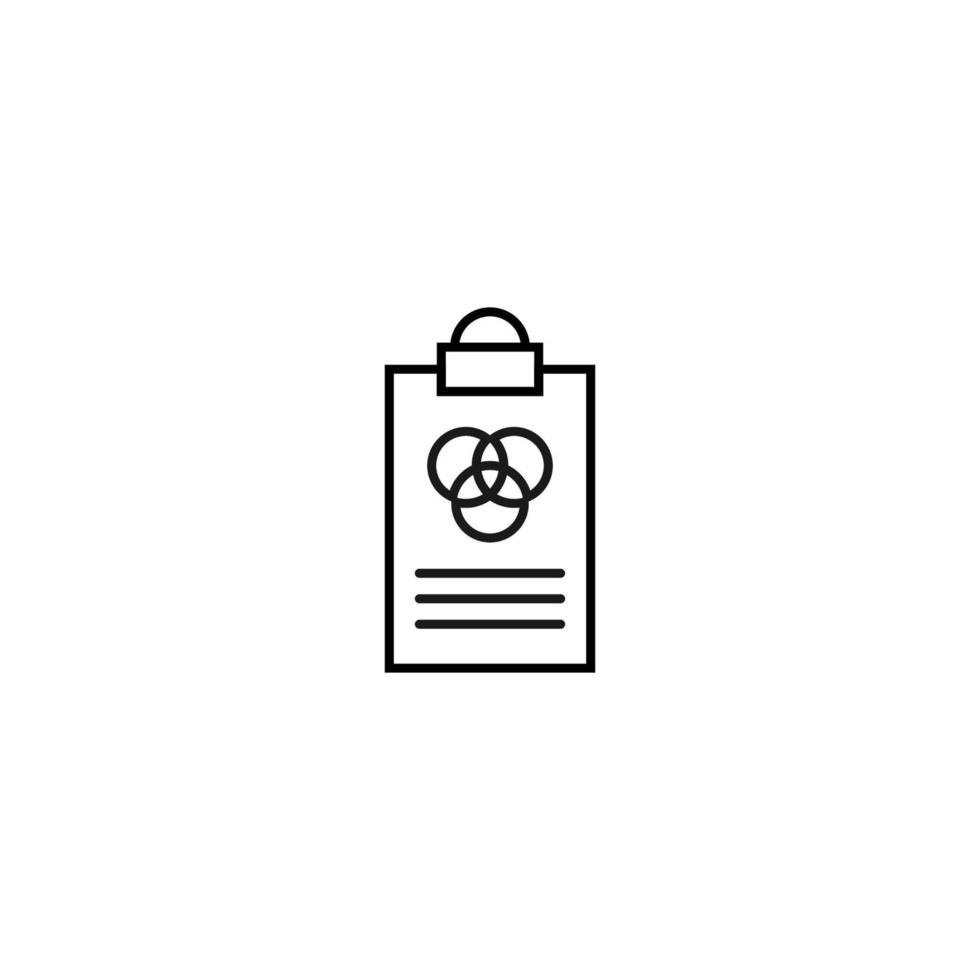 Document on clipboard sign. Vector outline symbol in flat style. Suitable for web sites, banners, books, advertisements etc. Line icon of intersected circles on clipboard