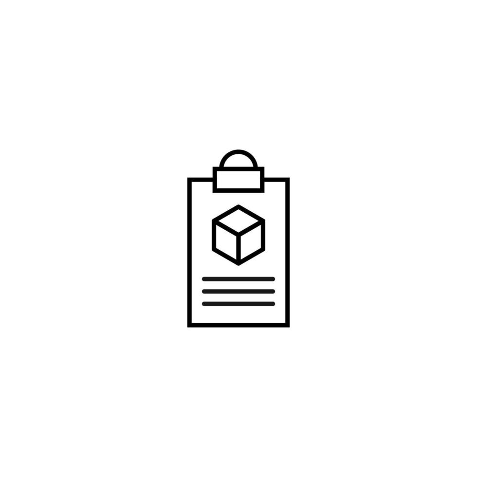 Document on clipboard sign. Vector outline symbol in flat style. Suitable for web sites, banners, books, advertisements etc. Line icon of cube on clipboard