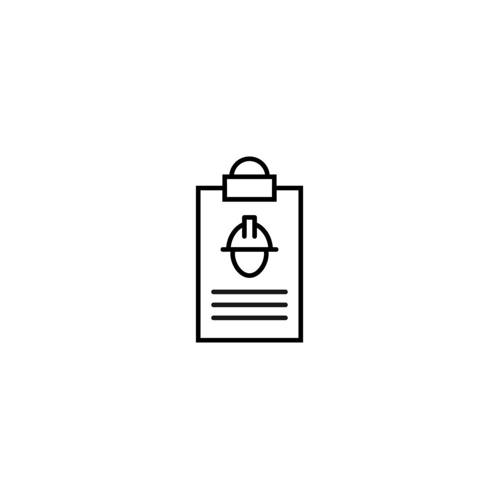 Document on clipboard sign. Vector outline symbol in flat style. Suitable for web sites, banners, books, advertisements etc. Line icon of builder in helmet on clipboard