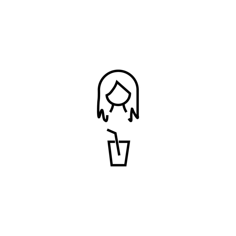 Profession, hobby, everyday life concept. Modern vector symbol suitable for shops, store, books, articles. Line icon of woman by cup of soda