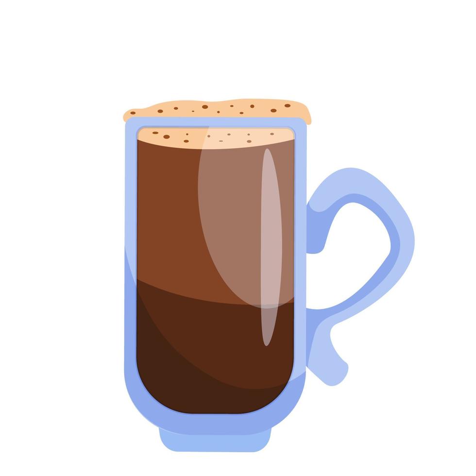 A tall glass cup of coffee with whipped cream. Coffee drink with additives. Vector