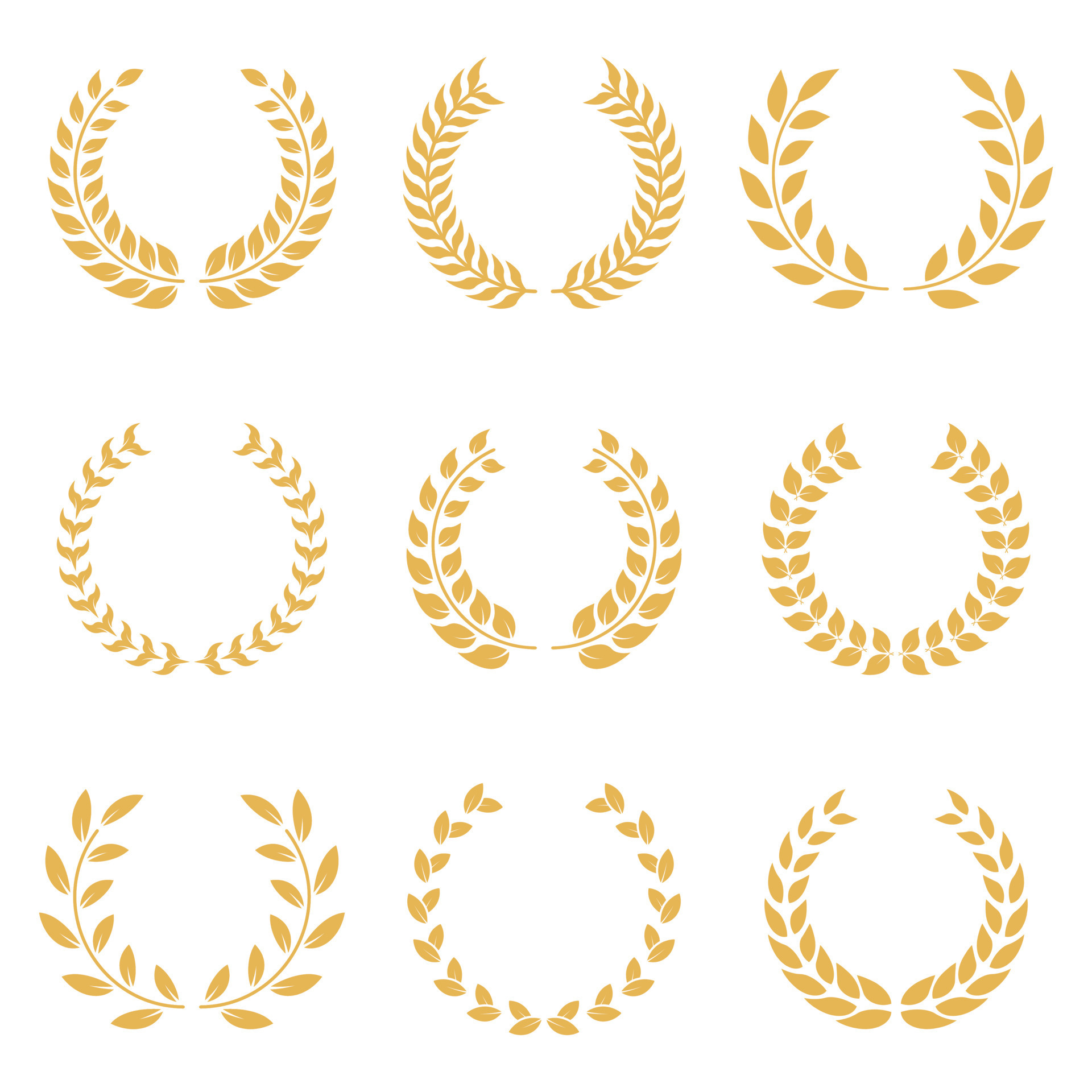 Gold Chaplet Winner Reward Silhouette Icon Set. Golden Laurel Wreath
