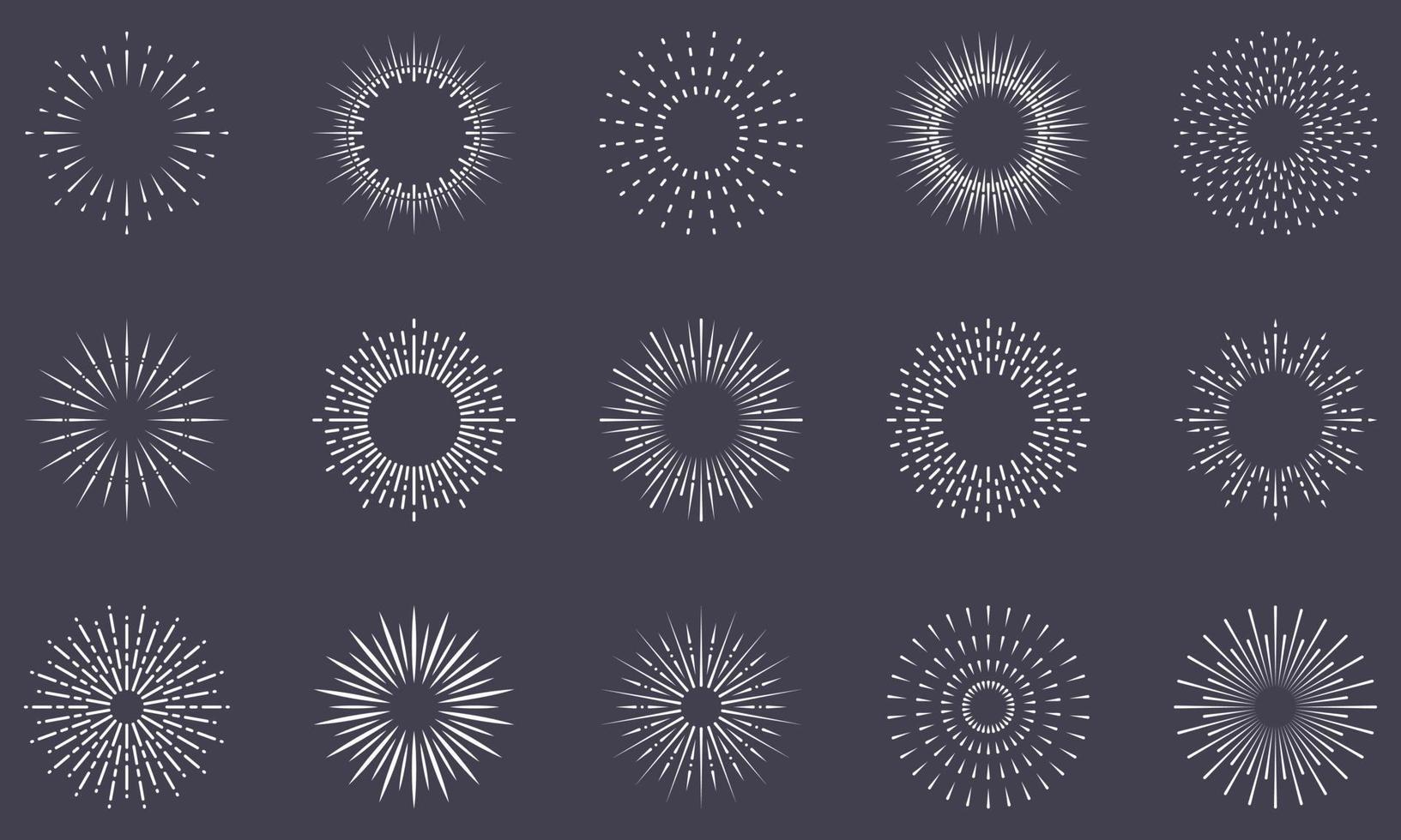 Sun Burst Light Circle Line Icon on Dark Background. White Round Sunshine Sparkle Bang Retro Vintage Minimal Outline Icon. Sunburst Shine Linear Pictogram. Isolated Vector Illustration.