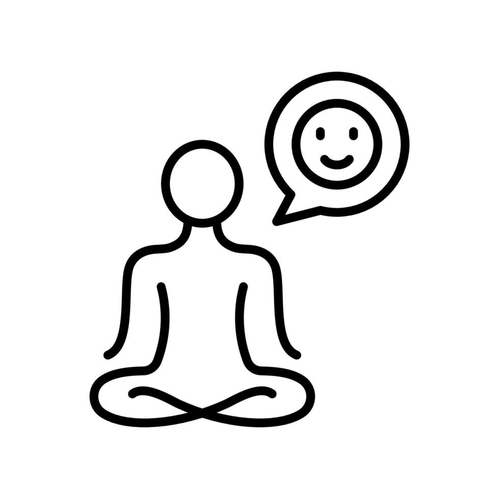 Emotional Harmony Balance Line Icon. Wellbeing Calm Rest Pictogram. Emotion Smile, Training Relax in Yoga Lotus Pose Outline Icon. Good Mental State. Editable Stroke. Isolated Vector Illustration.