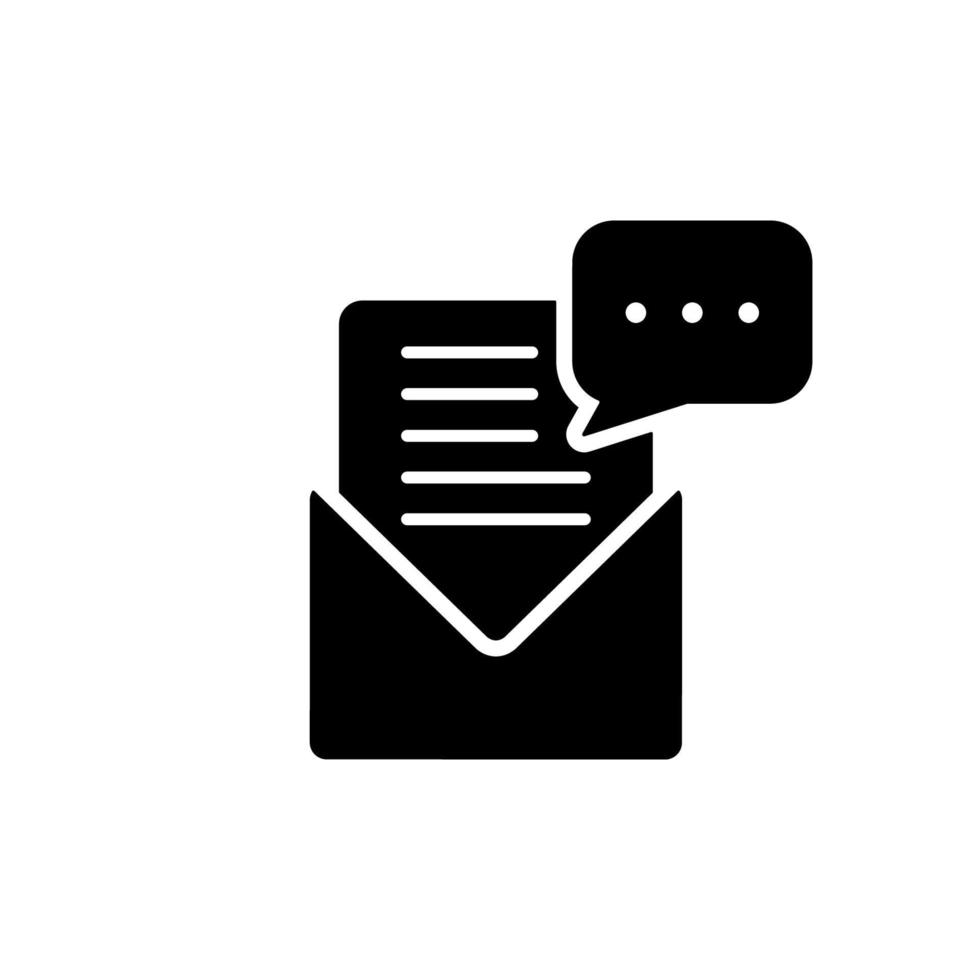 Open Paper Letter in Envelope Silhouette Icon. Post Message Mail Pictogram. Web Email Document Send Newsletter Black Icon on White Background. Isolated Vector Illustration.