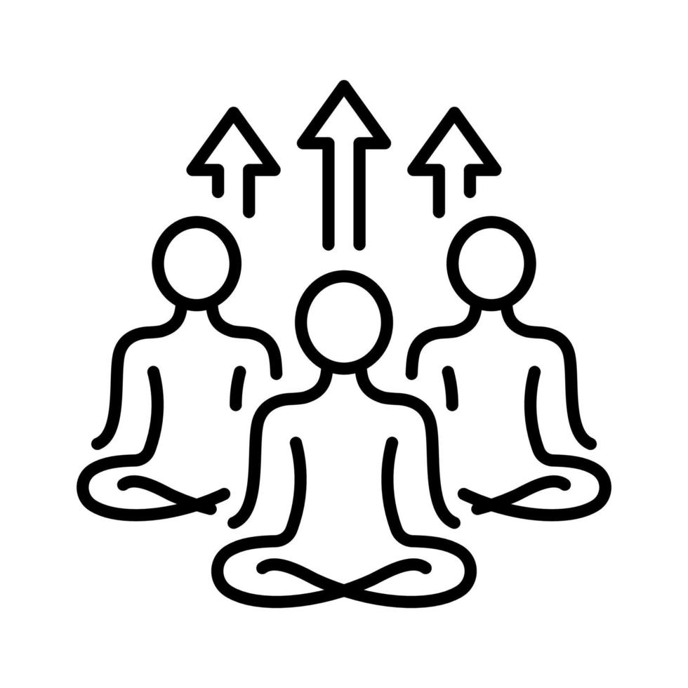 Group Yoga Exercise Class Line Icon. Sport Fitness and Meditation People Linear Pictogram. Healthy Lifestyle, Relaxation Workout, Wellness Outline Icon. Editable Stroke. Isolated Vector Illustration.