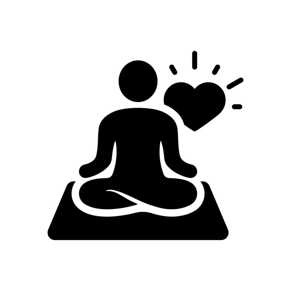 icono de silueta de mantra yoga. meditar relajarse pictograma. chakra espiritual zen icono negro. calma aura galaxia serenidad y salud cuerpo. logotipo de meditación. ilustración vectorial aislada. vector