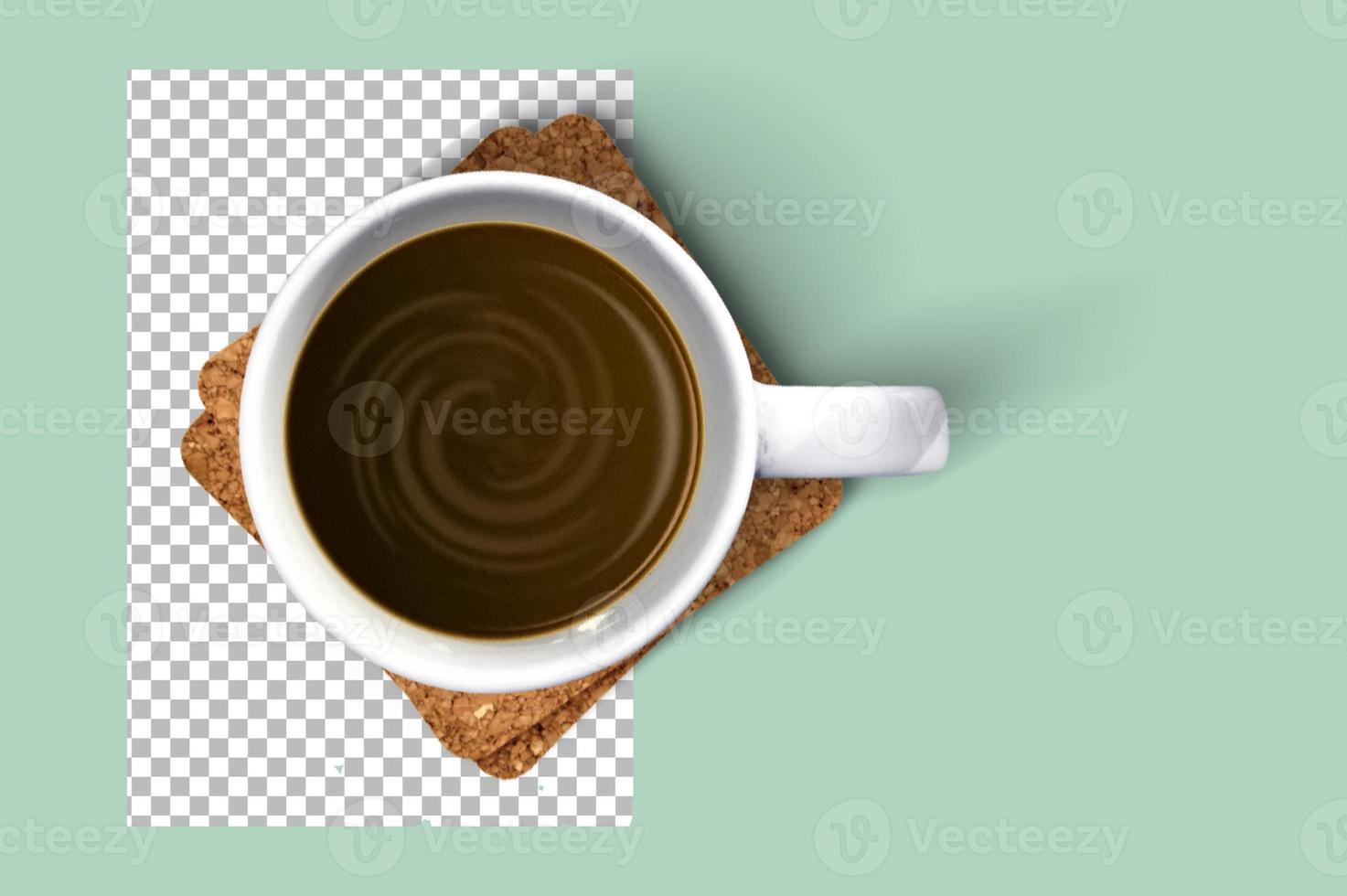 Set of black hot coffee with flat style isolated on green background. photo