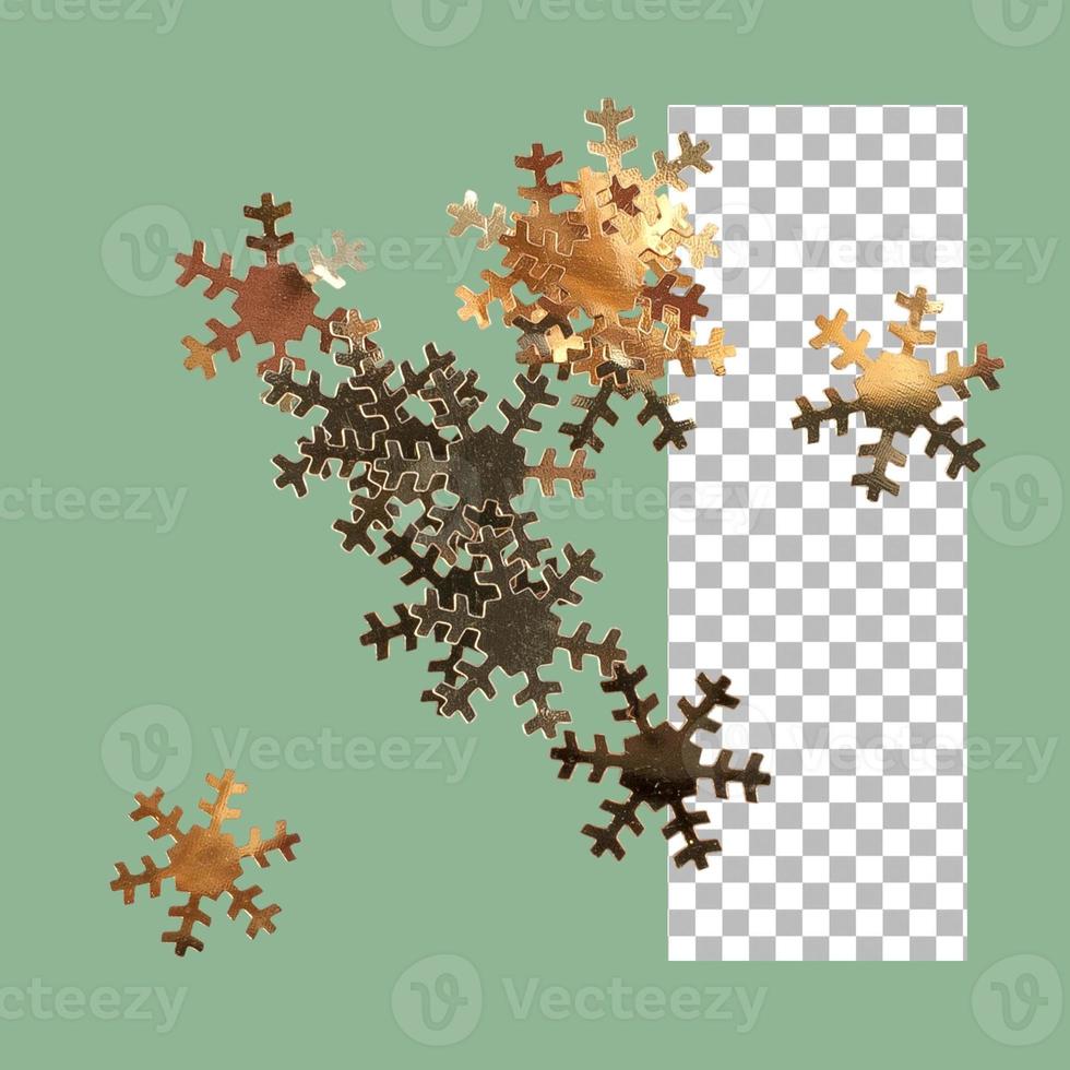 Set of golden snowflake from paper photo