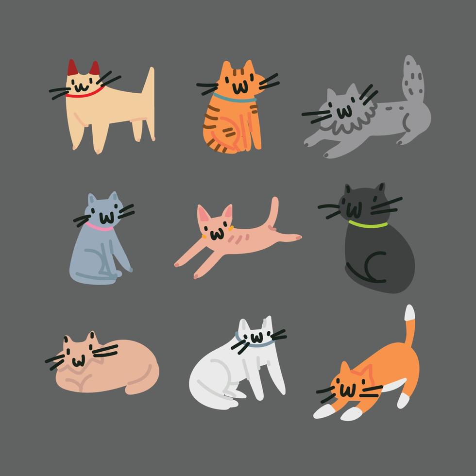 linda colección de garabatos de gatos vector