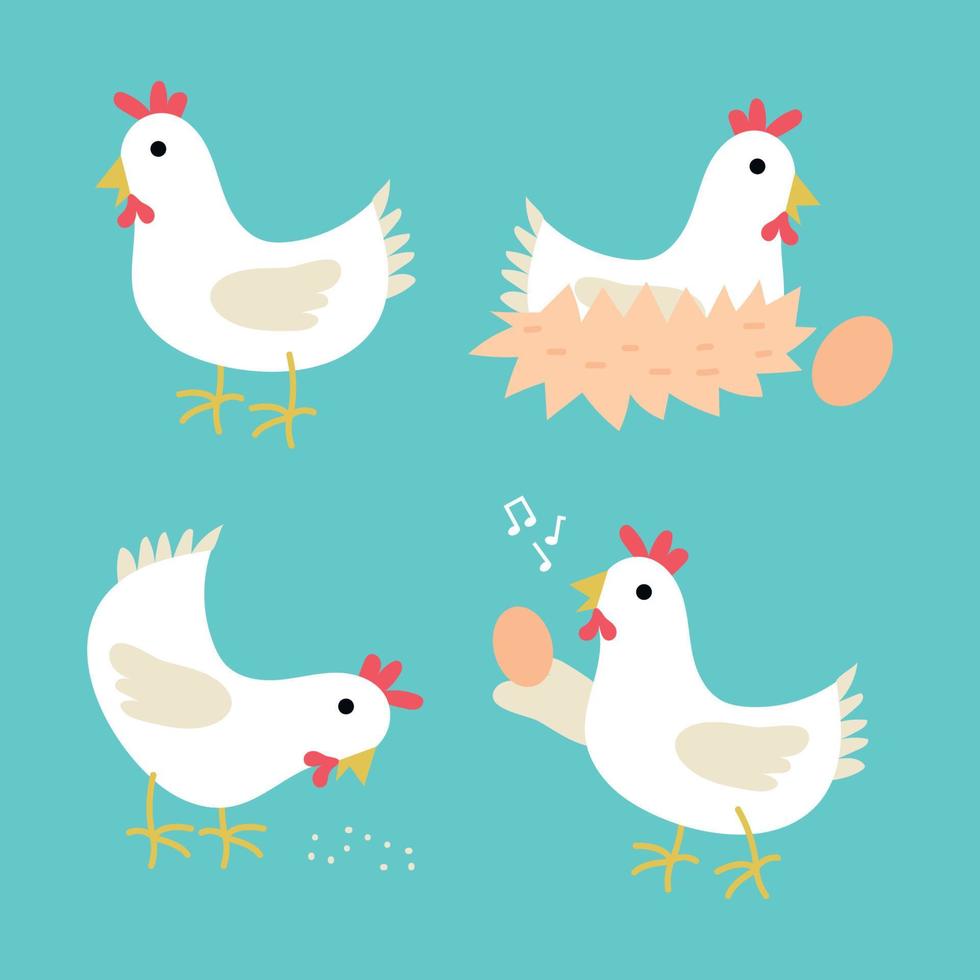 conjunto de dibujos de pollos vector