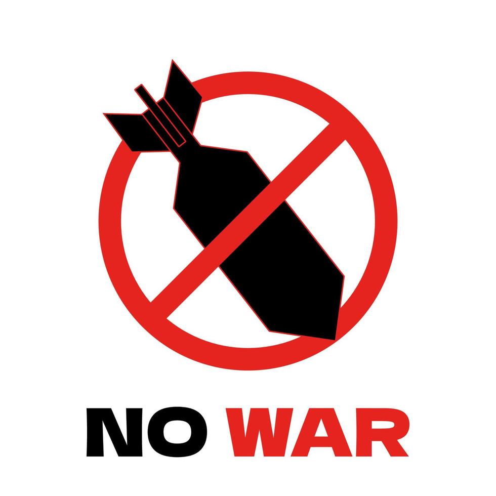 No war concept with missile bomb black and red colors minimal design. No war script and prohibition sign. Stop war and disarmament vector illustration