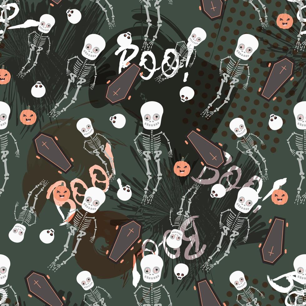 Halloween pattern. Skeletons and bats. Halloween seamless pattern vector