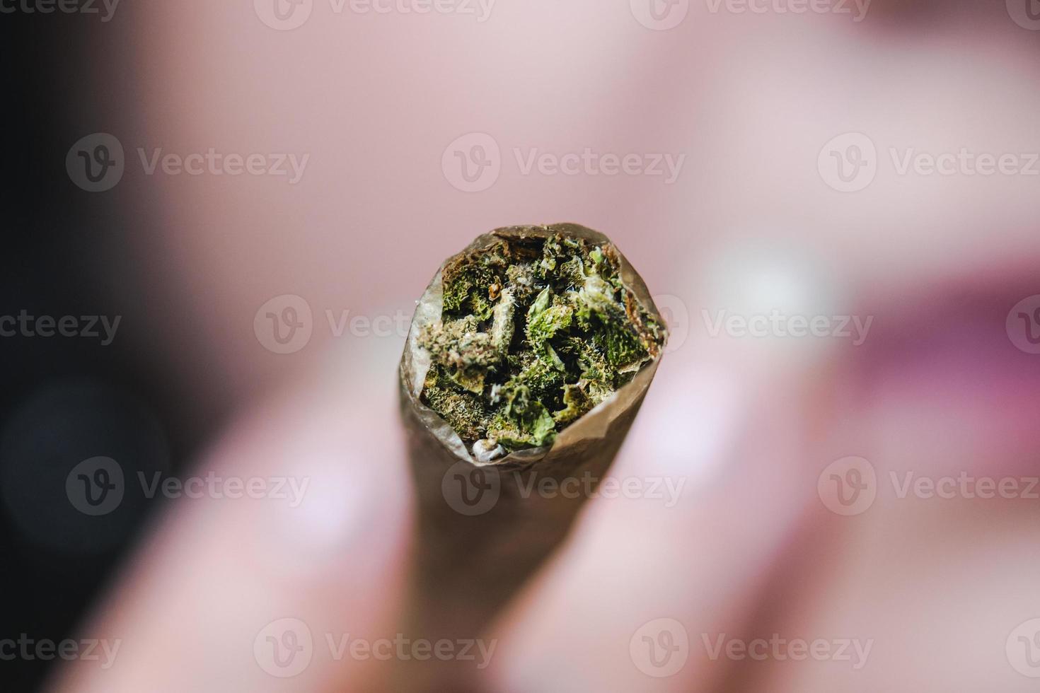 Macro close up of marijuana joint, selective focus. photo