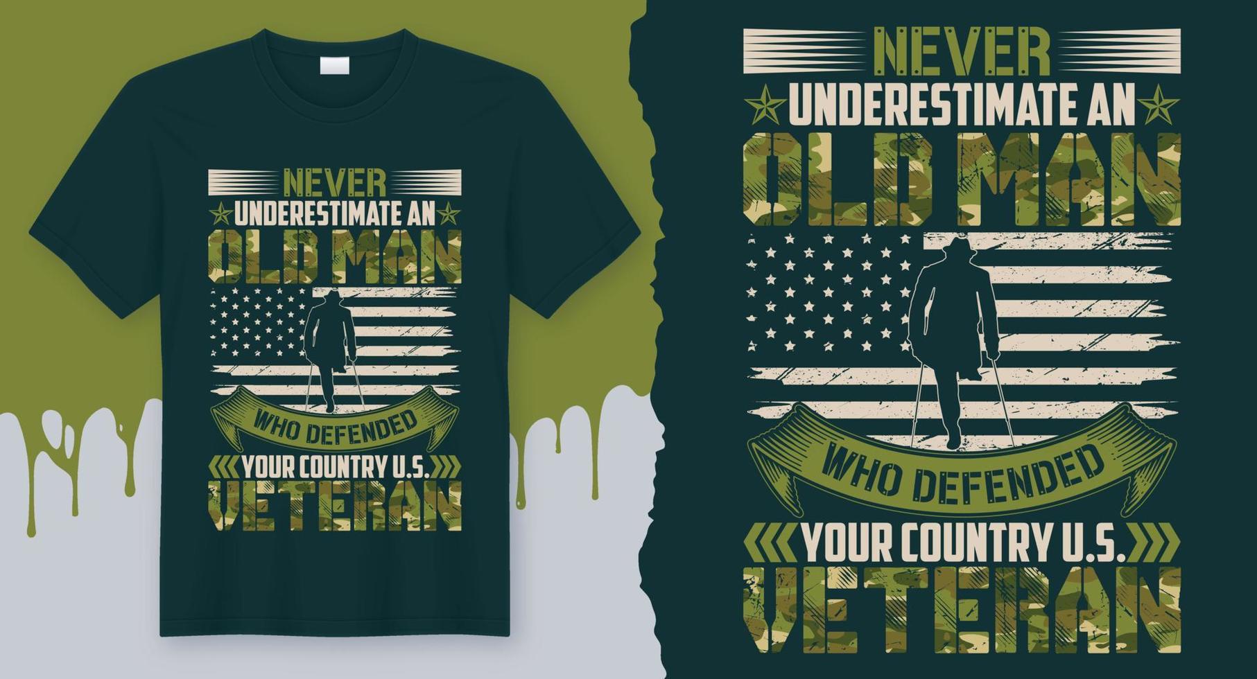 Nunca subestimes a un anciano que defendió a tu país como veterano. mejor diseño de camiseta para el día de los veteranos 2022 vector