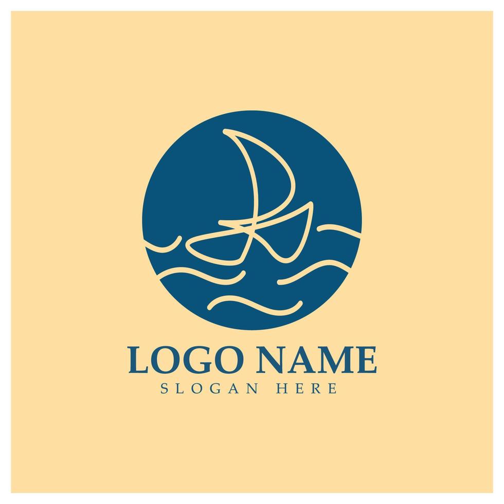 simple velero dhow barco en mar océano ola estilo arte diseño de logotipo, cruceros diarios, viajes por mar, ilustración de iconos vectoriales vector