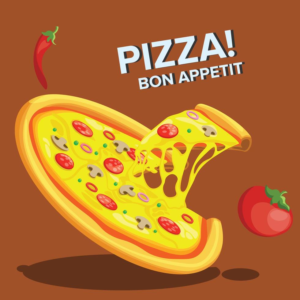 concepto de ilustración de pizza adecuado para banner, stock, pegatina, página de inicio web, folleto vector