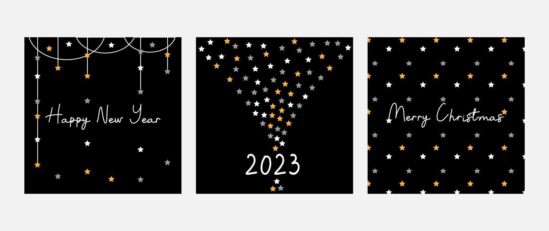 juego de carteles de feliz año nuevo 2023, feliz navidad, juego de tarjetas de felicitación simple vector