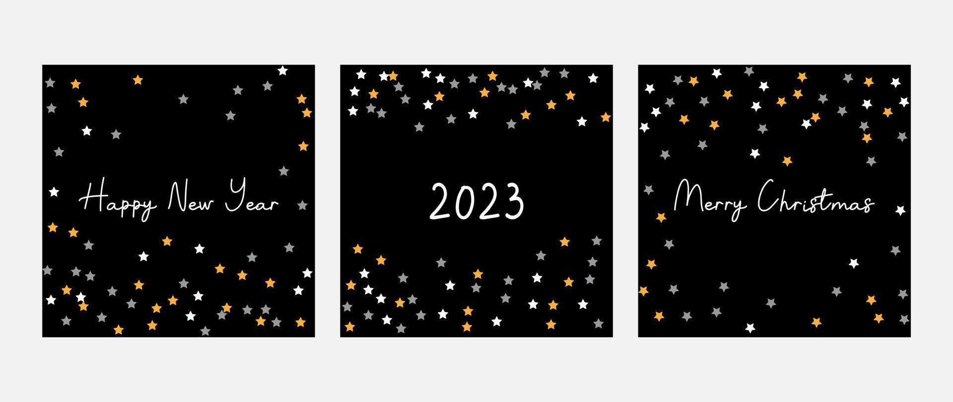 Happy New Year 2023 poster set, Merry Christmas, simple greeting card set vector