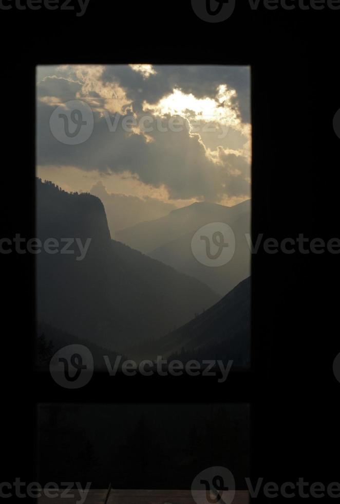 Mountain panorama seen from a hut in the European Alps photo