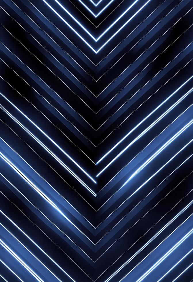 Modern Angular Geometric Pattern pointing downwards. Blue and Black neon pattern. photo