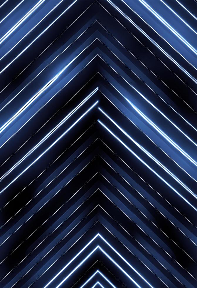 Modern Angular Geometric Pattern pointing upwards. Blue and Black neon pattern. photo