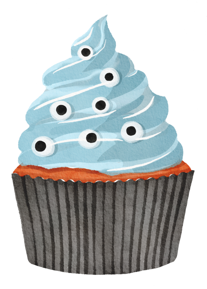 Watercolor cute halloween cupcake png