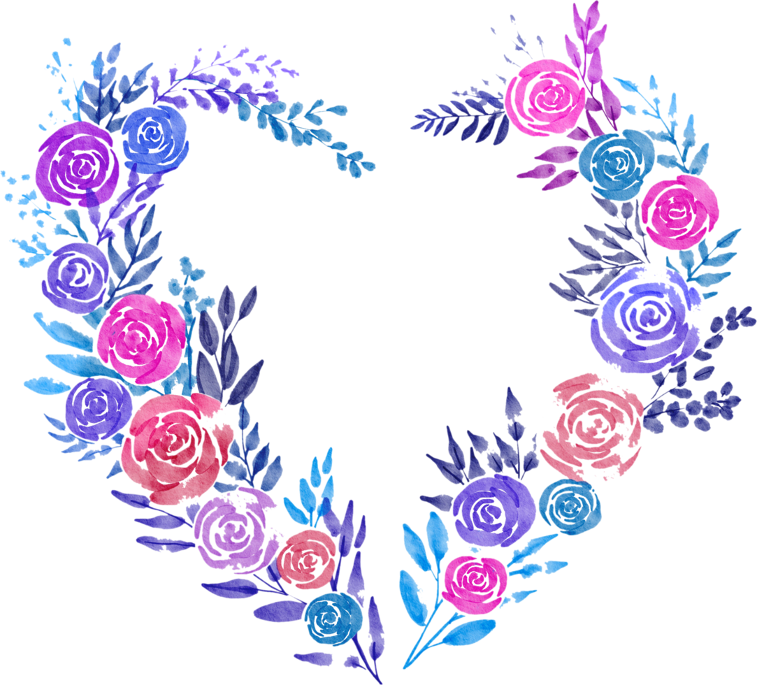 flower heart watercolor painted png