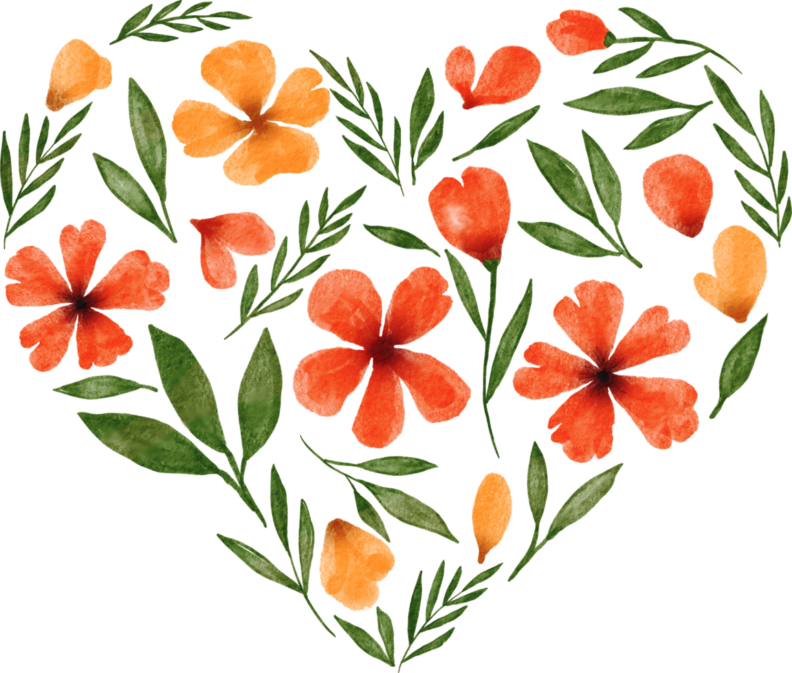 Watercolor Valentines Day floral heart frame with colorful flower png