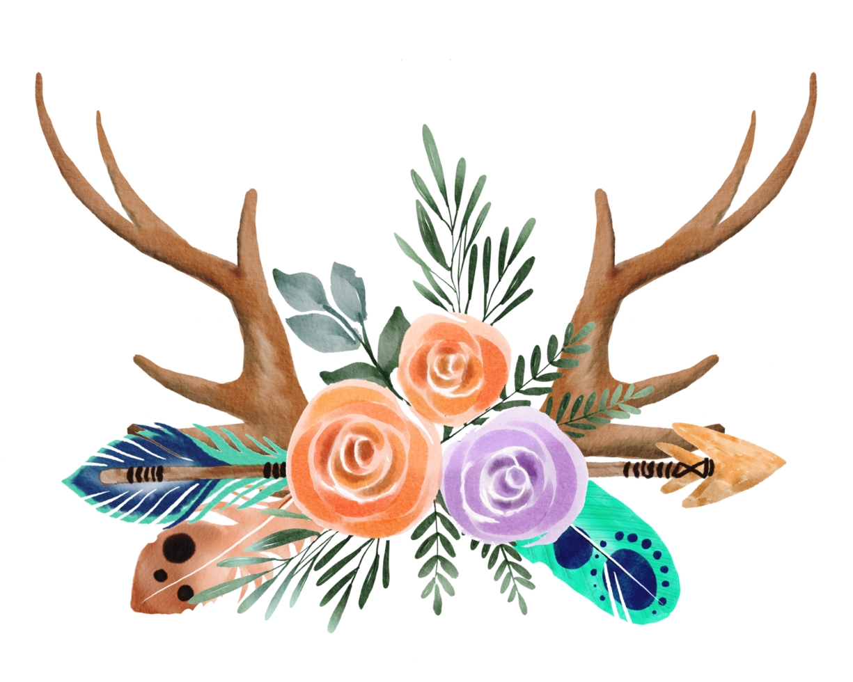 watercolor antler and flower png