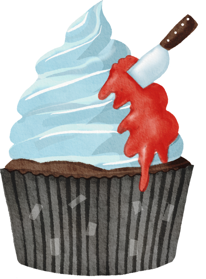 Watercolor cute halloween cupcake png