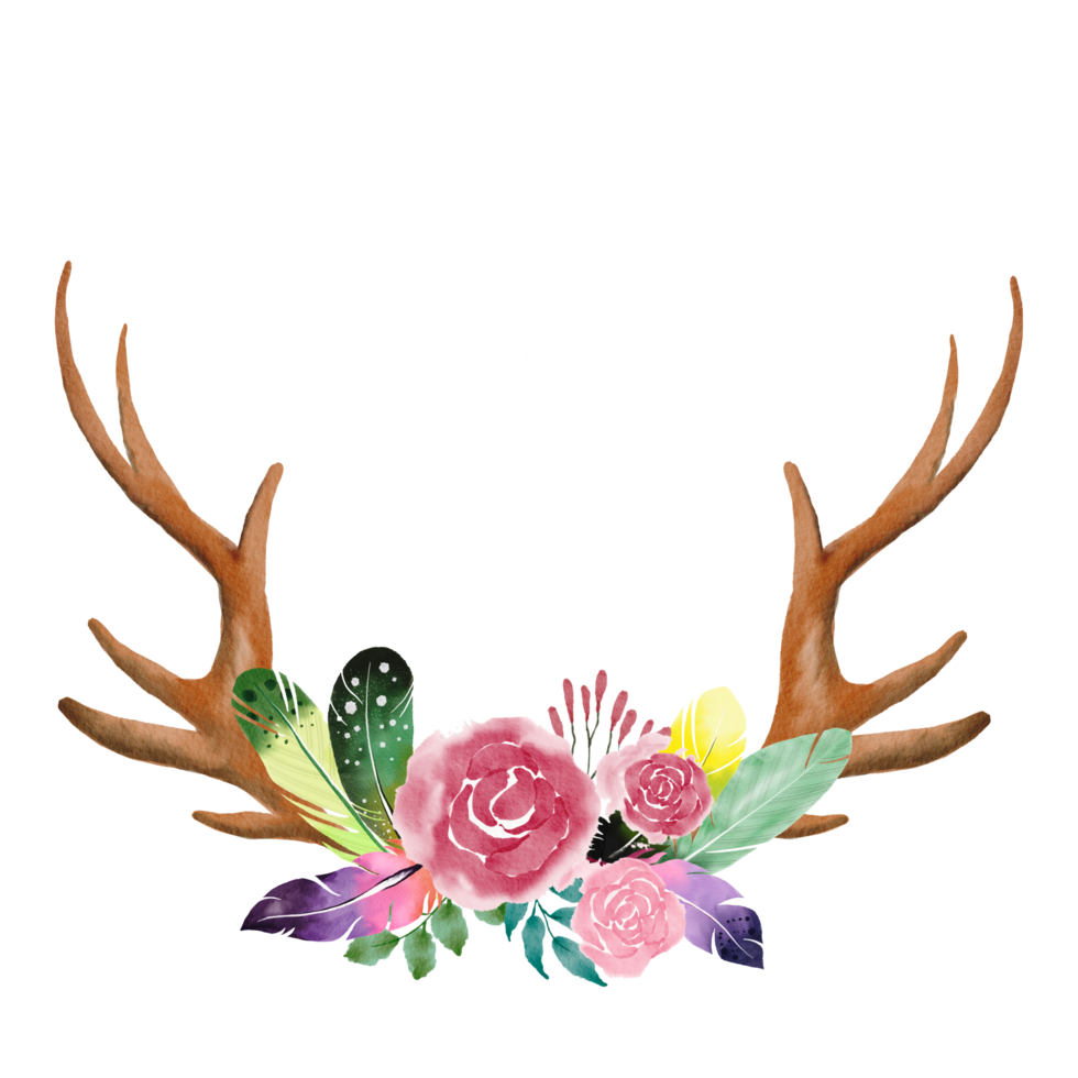 watercolor antler and flower png