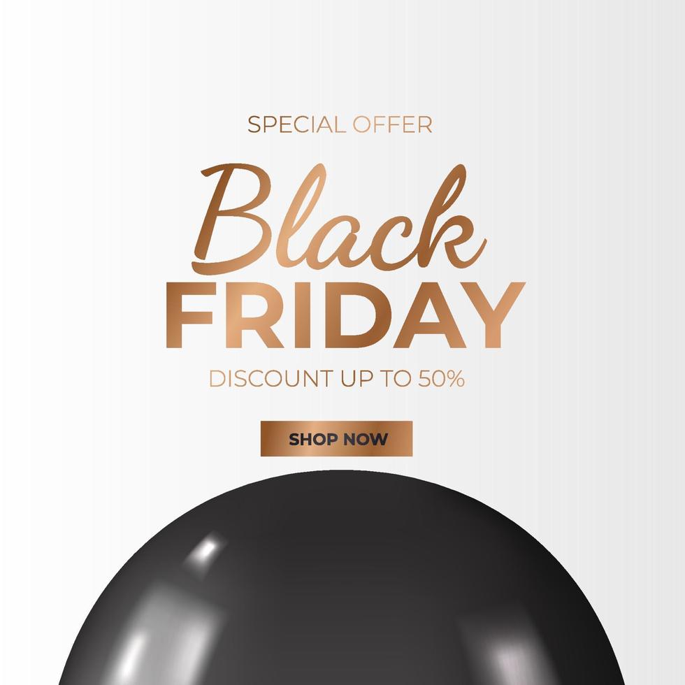 Black friday sale offer promotion discount banner with 3d realistic black flying balloon with white background vector