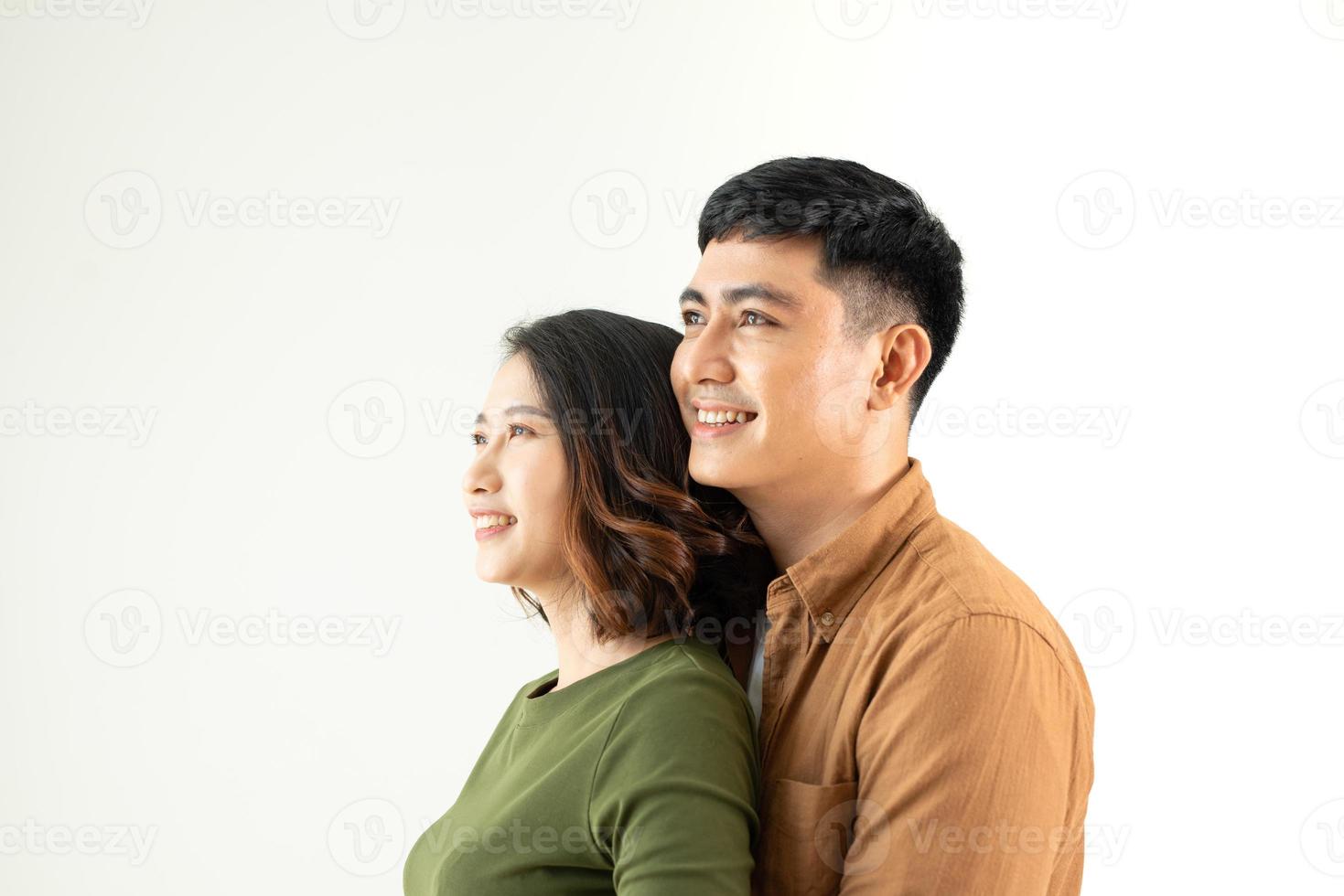 hermoso, joven, feliz, pareja, amor, sonriente, abrazar foto