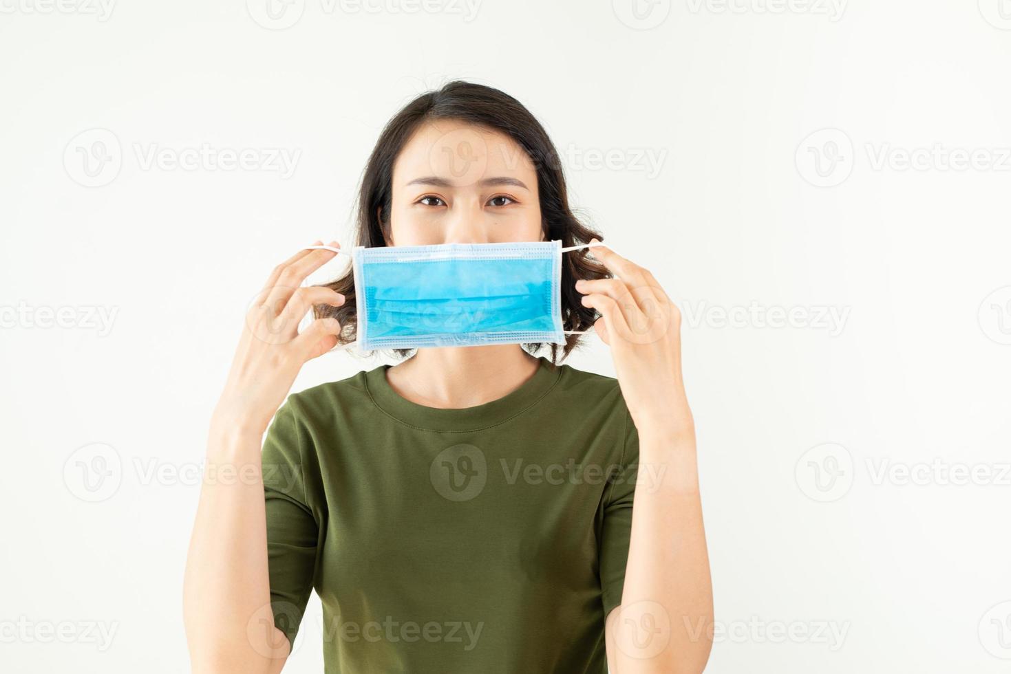 Asian woman wearing mask tp prevent dust and coronavirus. photo