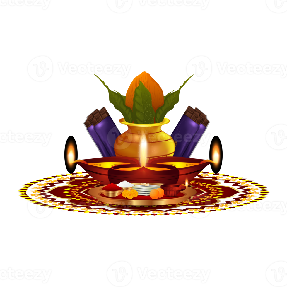 illustration diwali diya, thali et kalash png